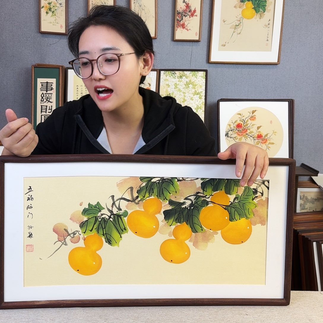 国画手绘带框尺寸： 36*69