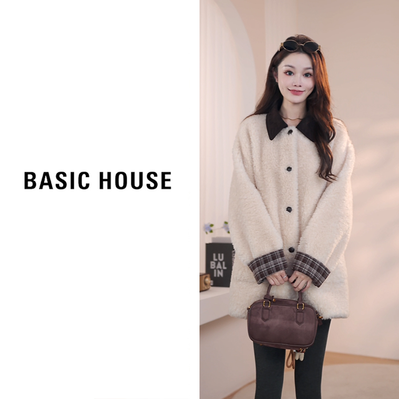 Basic House/百家好2025新款颗粒羊毛外套女B1295B5T602（衣长75）