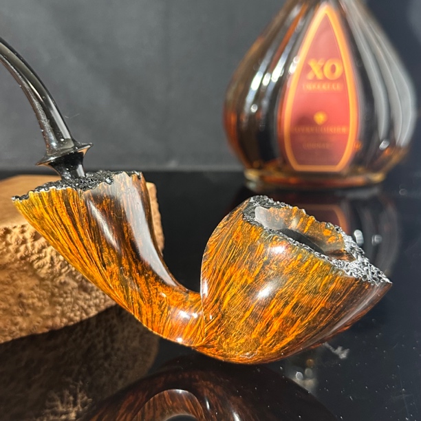 手工石楠木总裁刺豚大弯烟斗军插款硫化橡胶嘴男士烟具