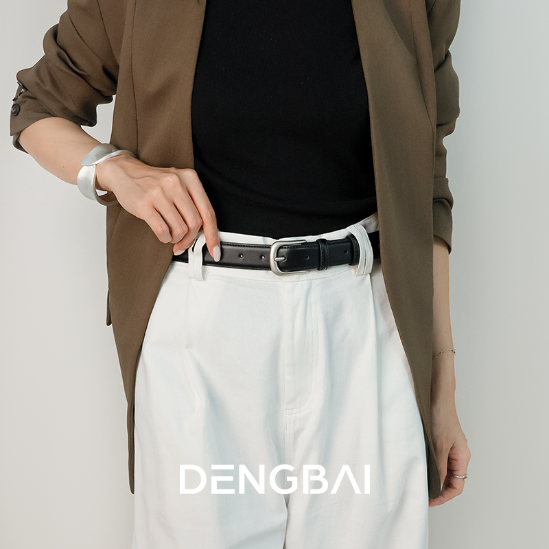 登白DENGBAI韩系白色牛皮腰带气质百搭牛仔裤腰带ins真牛皮皮带