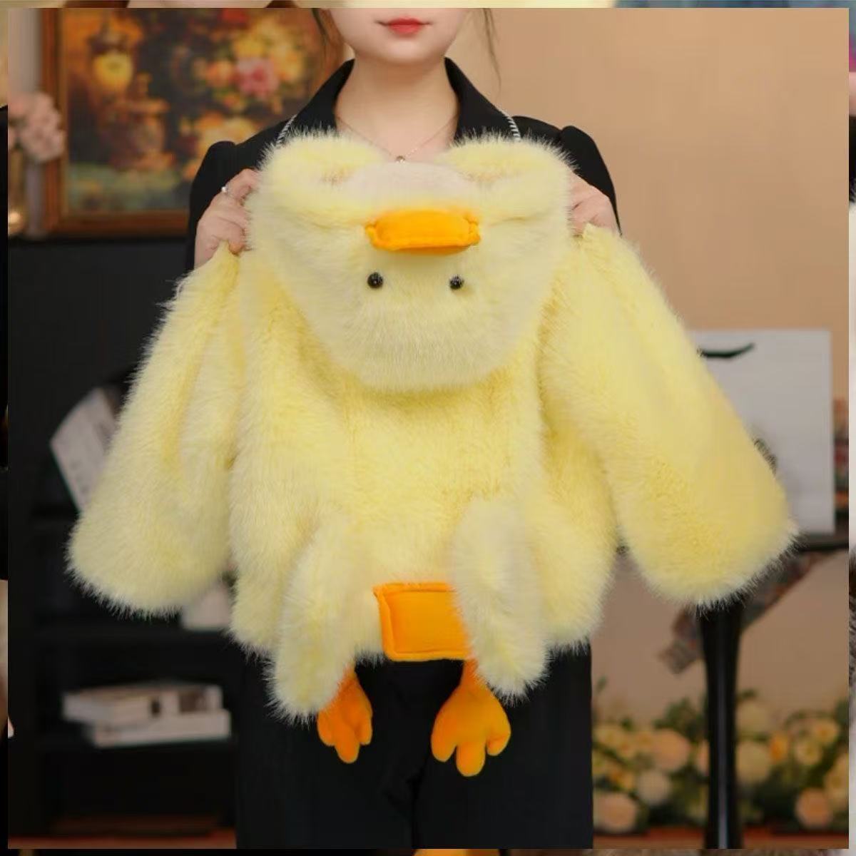 儿童冬季毛毛衣加绒加厚男童女宝宝小黄鸭子仿皮草外套中大童棉衣