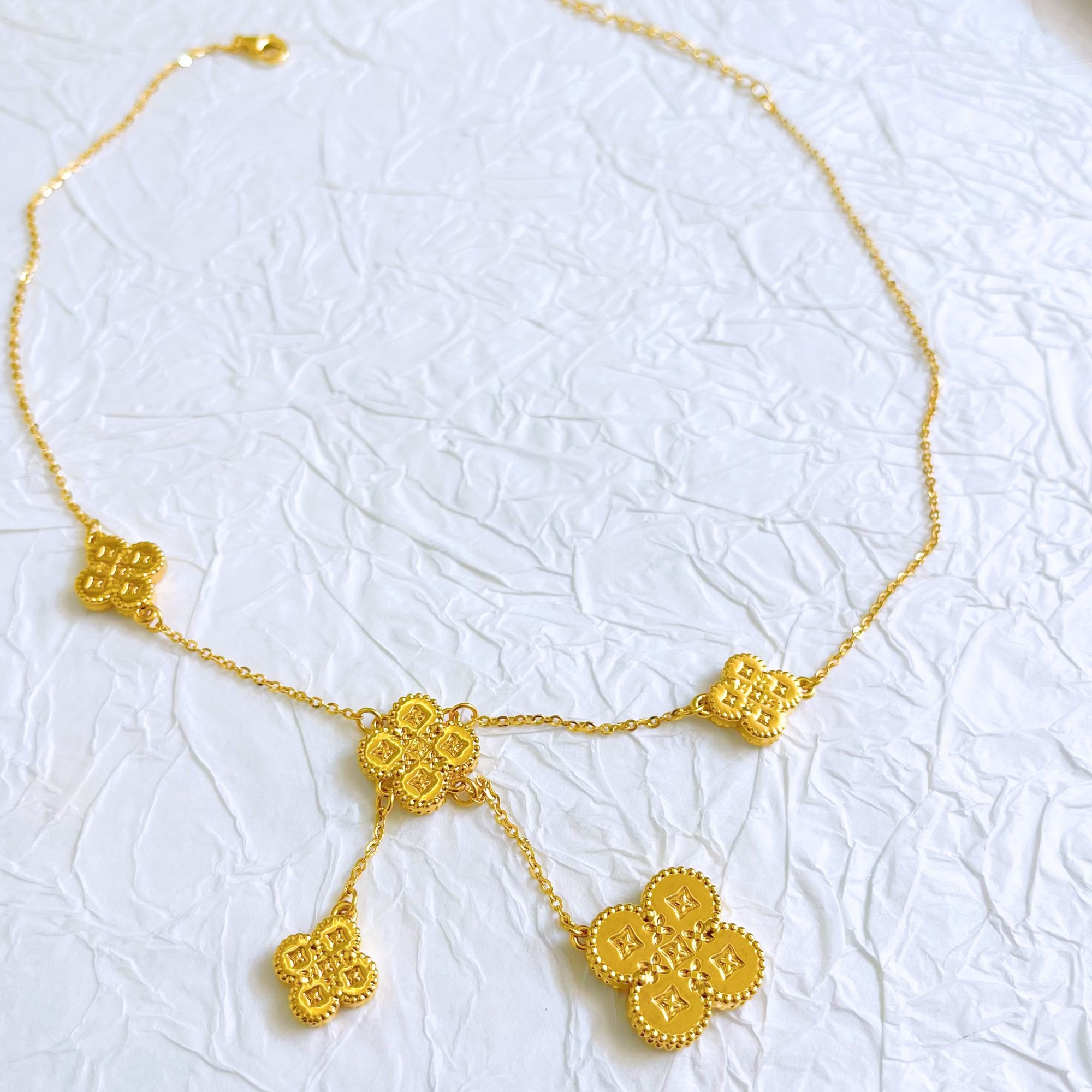 【四叶草老花项链】足金999黄金5D无氰百搭时尚四叶花项链