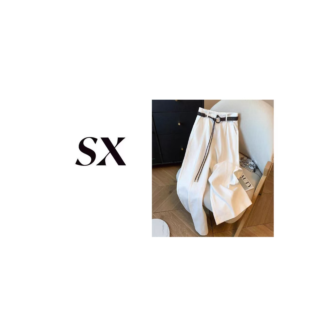 【25093】#SX-韩系百搭简约松紧阔腿弯刀裤