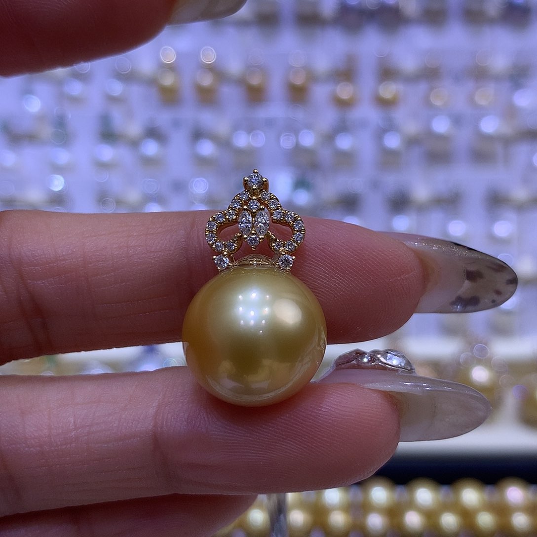 海水珍珠吊坠(不含链)18K金镶嵌15/16mm
