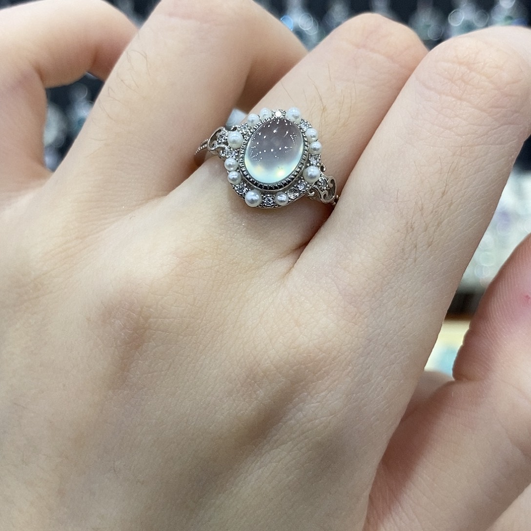 蛇纹石玉银S925镶嵌戒指