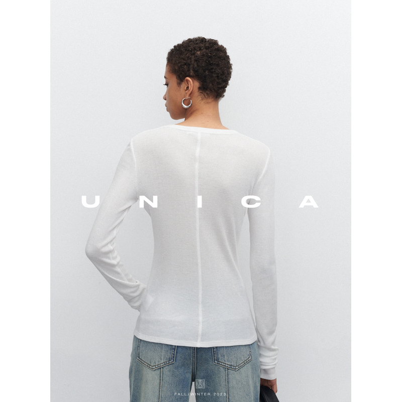 UNICA/进店B败强推_定纺超柔羊绒莫代尔_RO风显瘦堆堆袖长袖T