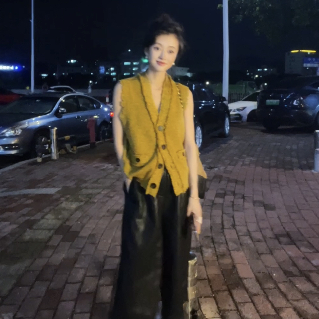 25新款V领单排扣羊毛针织马甲时尚气质