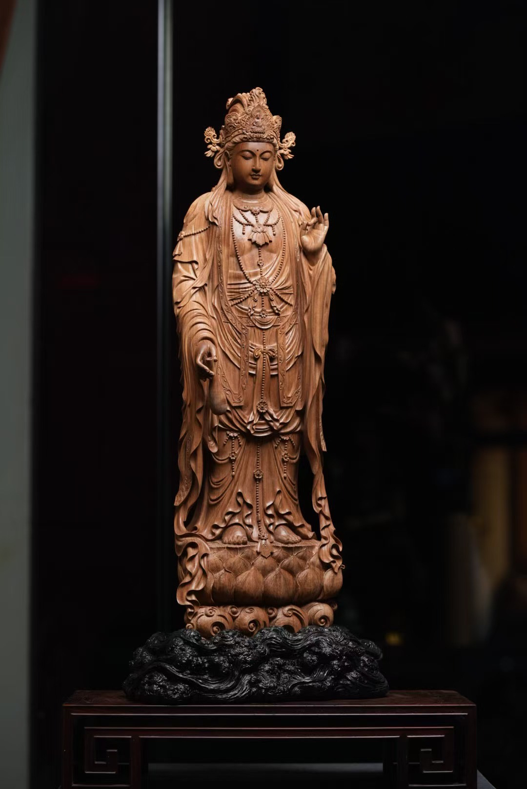 老山檀香 净瓶观音禅意雕刻观世音手工