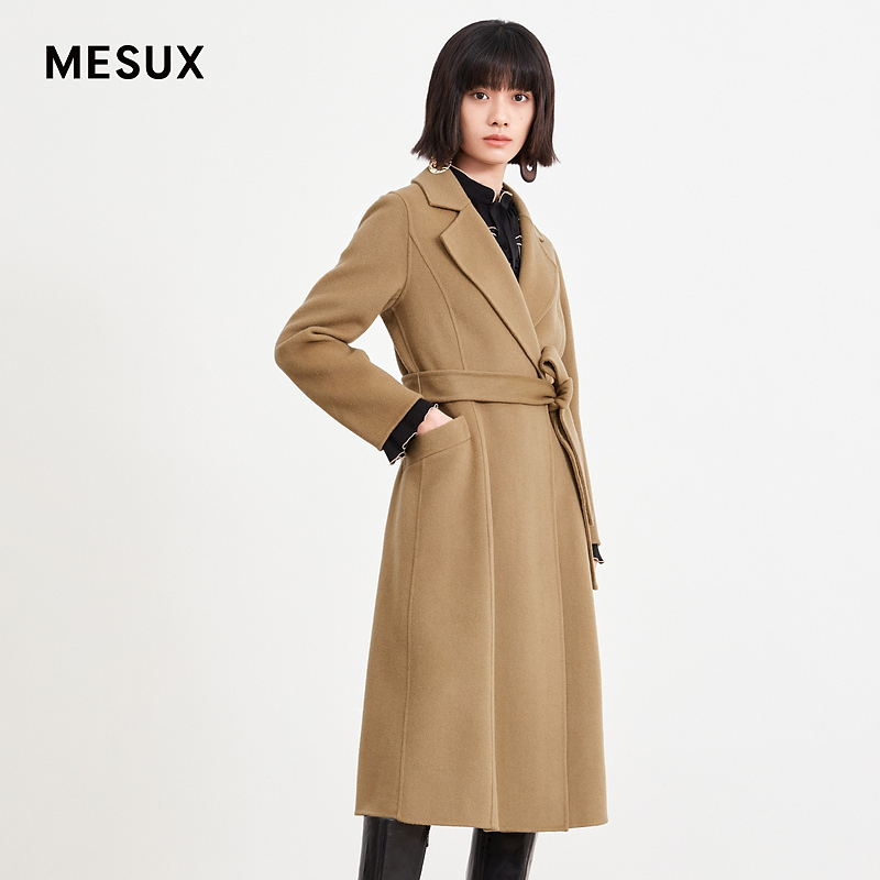 【许半夏专享】MESUX米岫冬绵羊毛大翻领中长款双面呢大衣MJWPI
