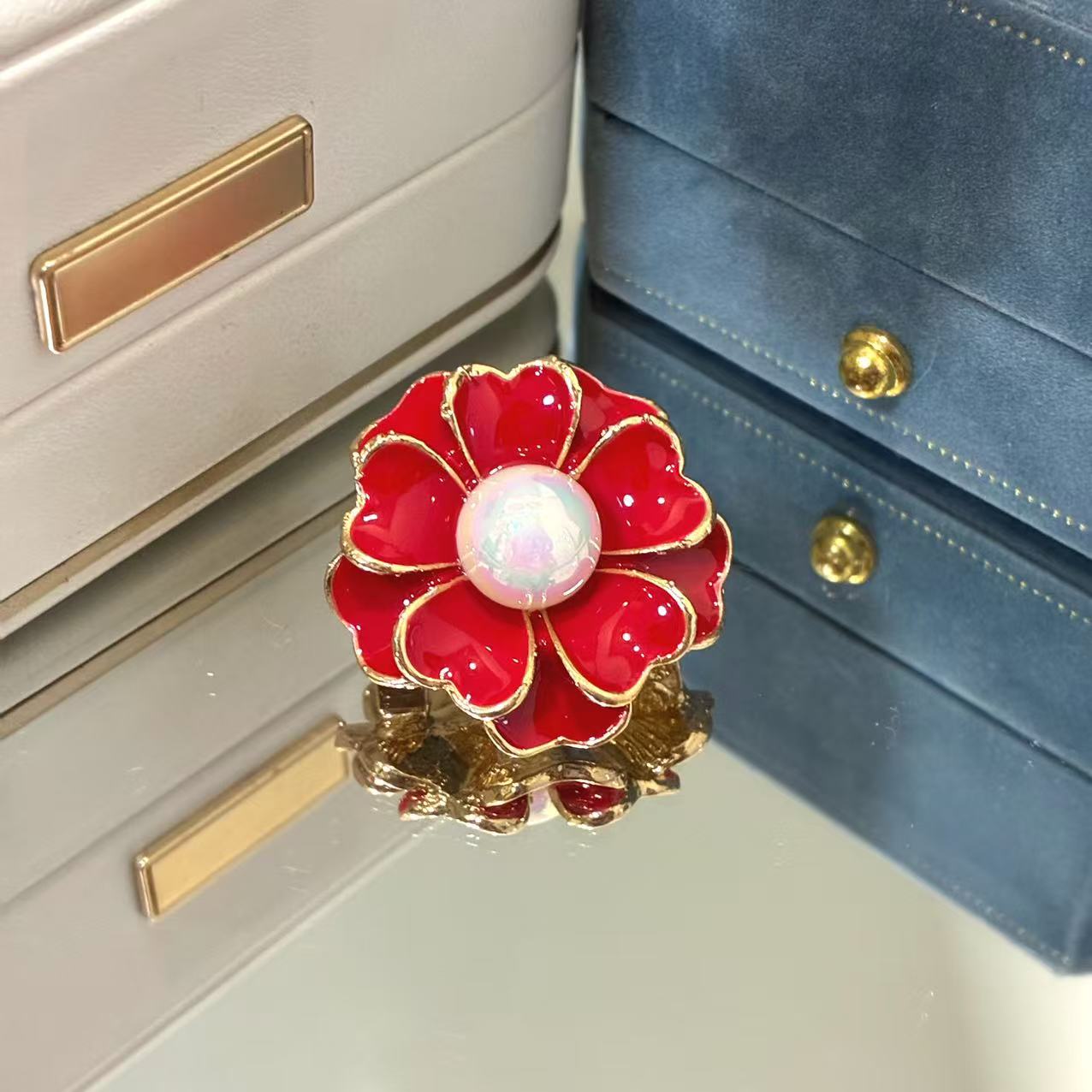 合金胸针 【珠韵红芳】简约百搭精致优雅高档时尚胸针1047