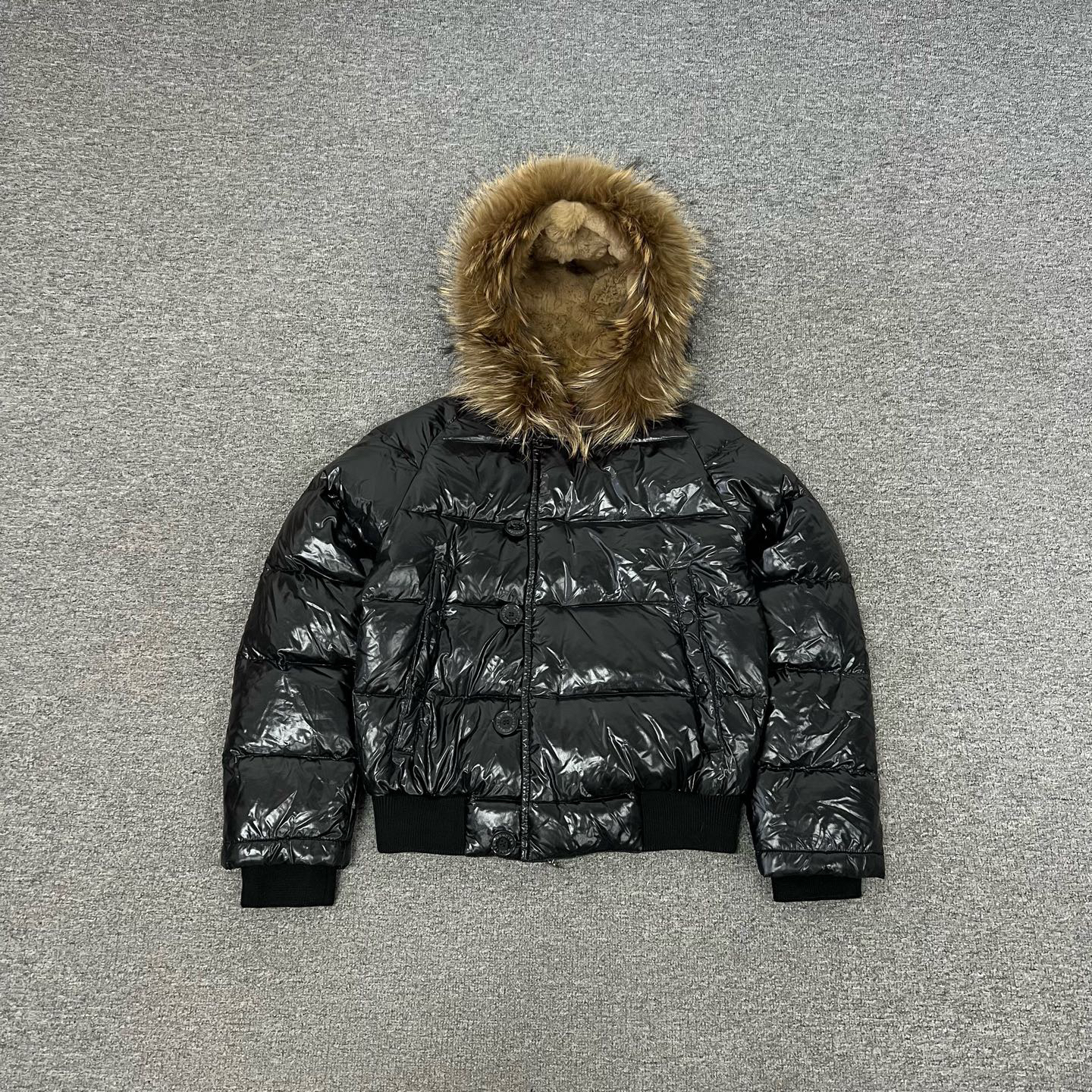 99新 AMIPARIS 蒙口 毛领羽绒服 0码 黑色亮面