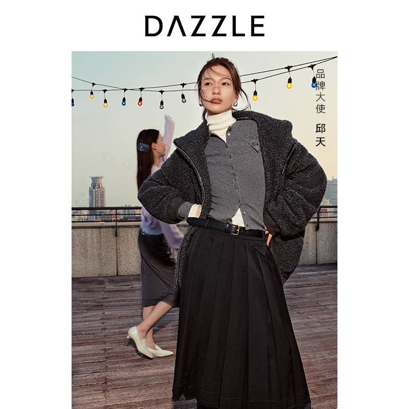DAZZLE地素 毛呢外套2024冬季新款耗牛绒连帽夹克2I4G228