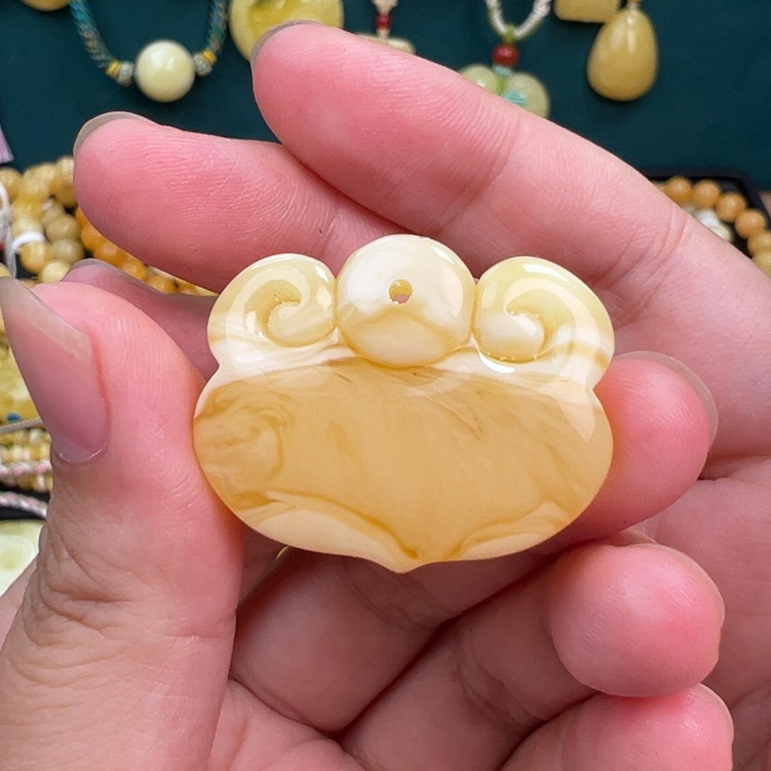 琥珀手链未镶嵌平安锁