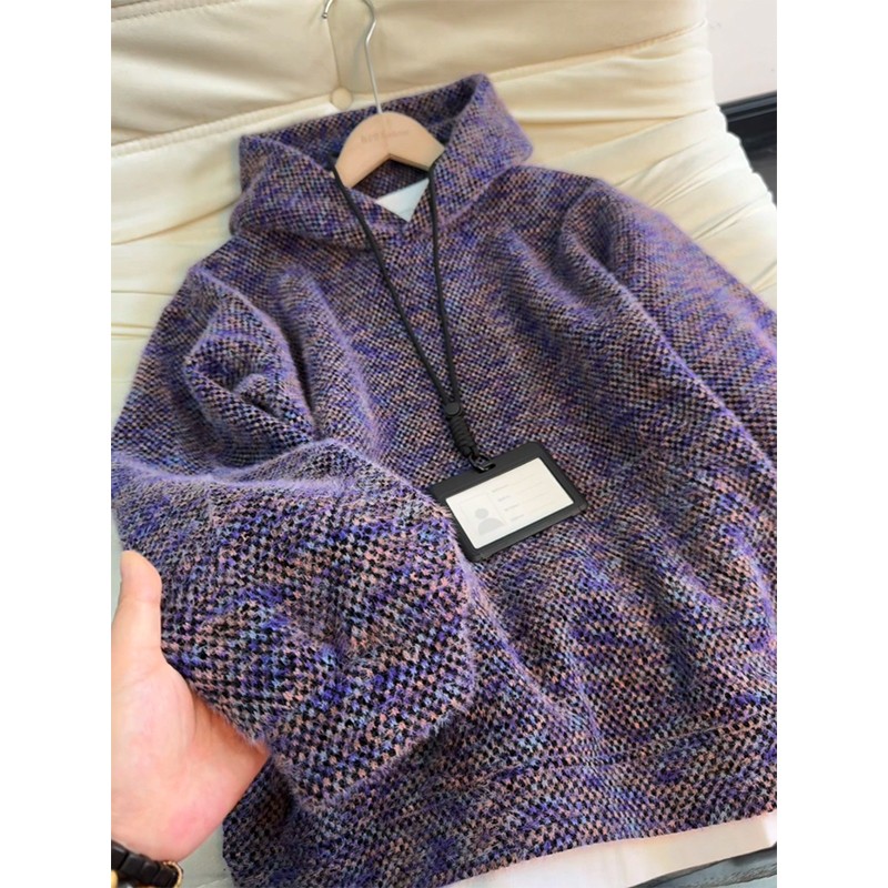 美式毛绒绒莫奈紫色卫衣男款秋冬季情侣帽衫高级感慵懒高级感男装