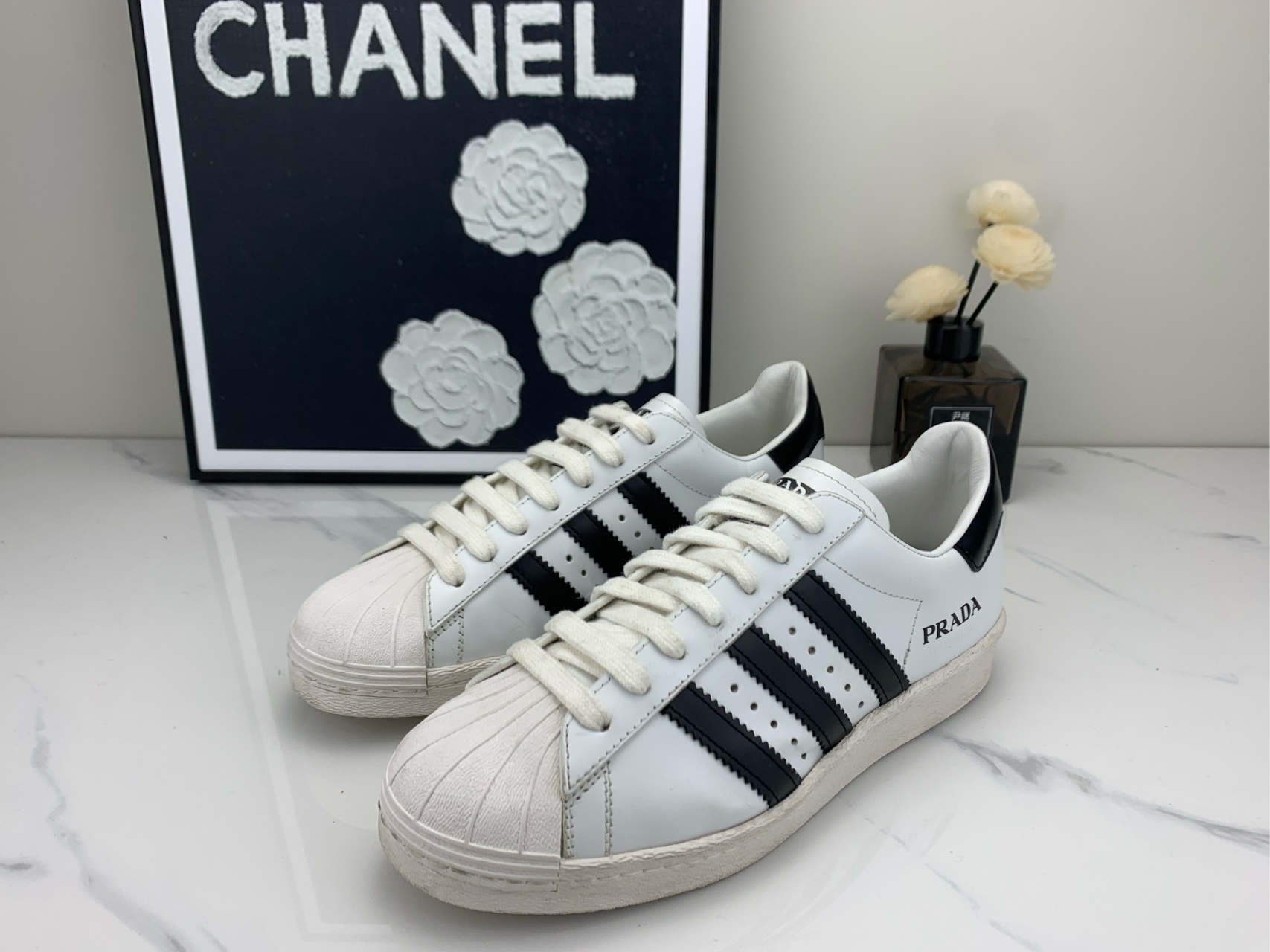 99新 Prada/普拉达 Adidas贝壳头条纹鞋 37.5码/mg00046