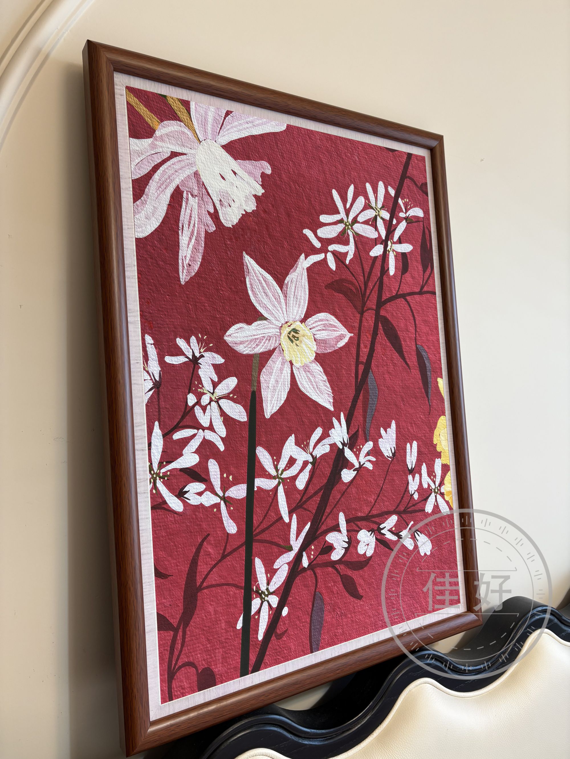 法式中古风百合花客厅装饰画玄关走廊壁画餐厅斗柜卧室床头挂画