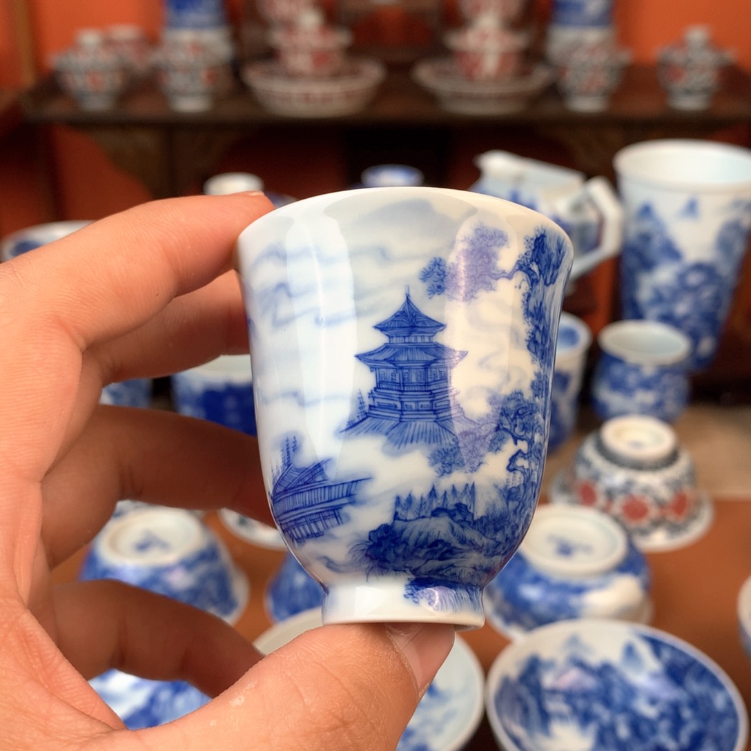 山水主人杯手工手绘