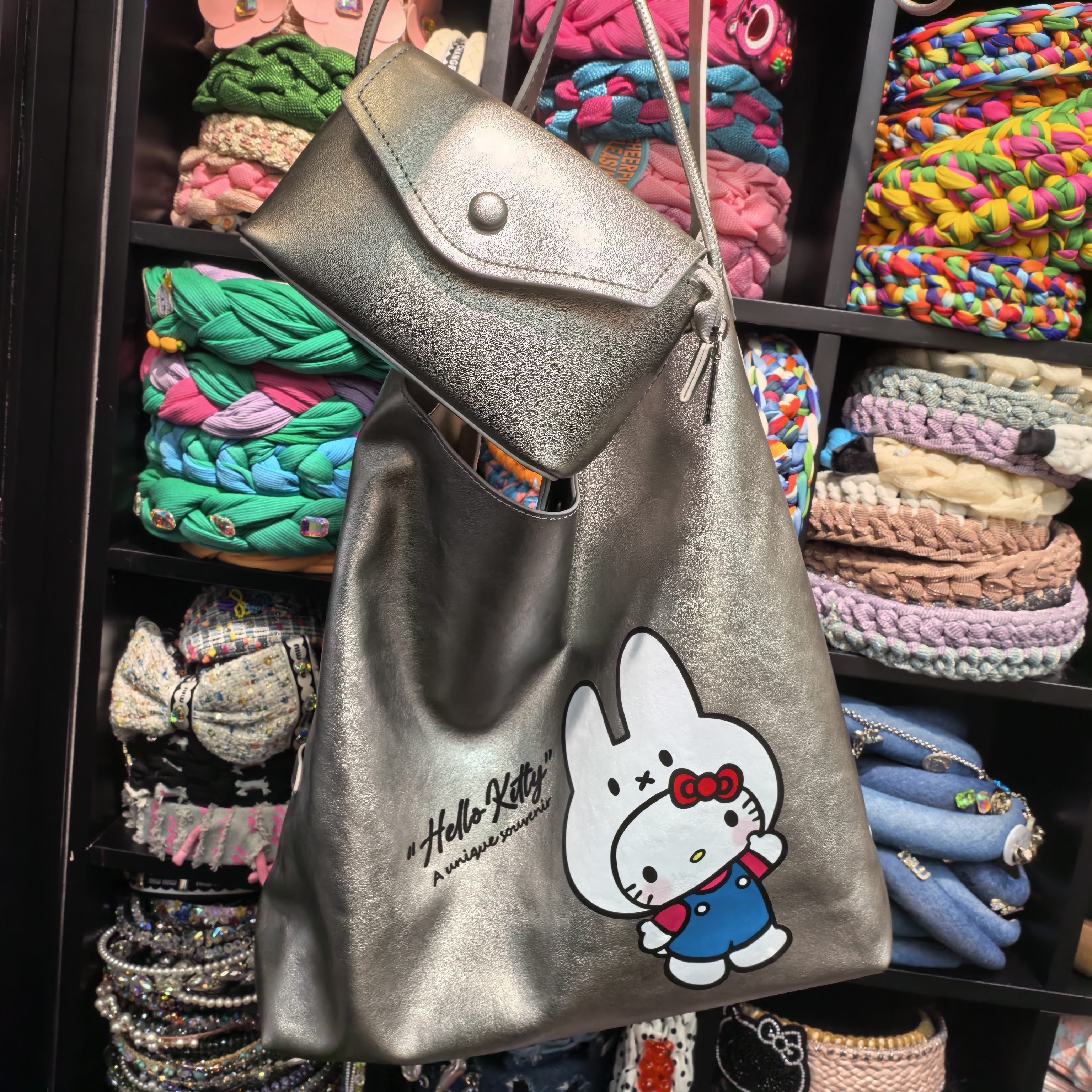 BB314灰色小白兔KT猫咪子母包大包包