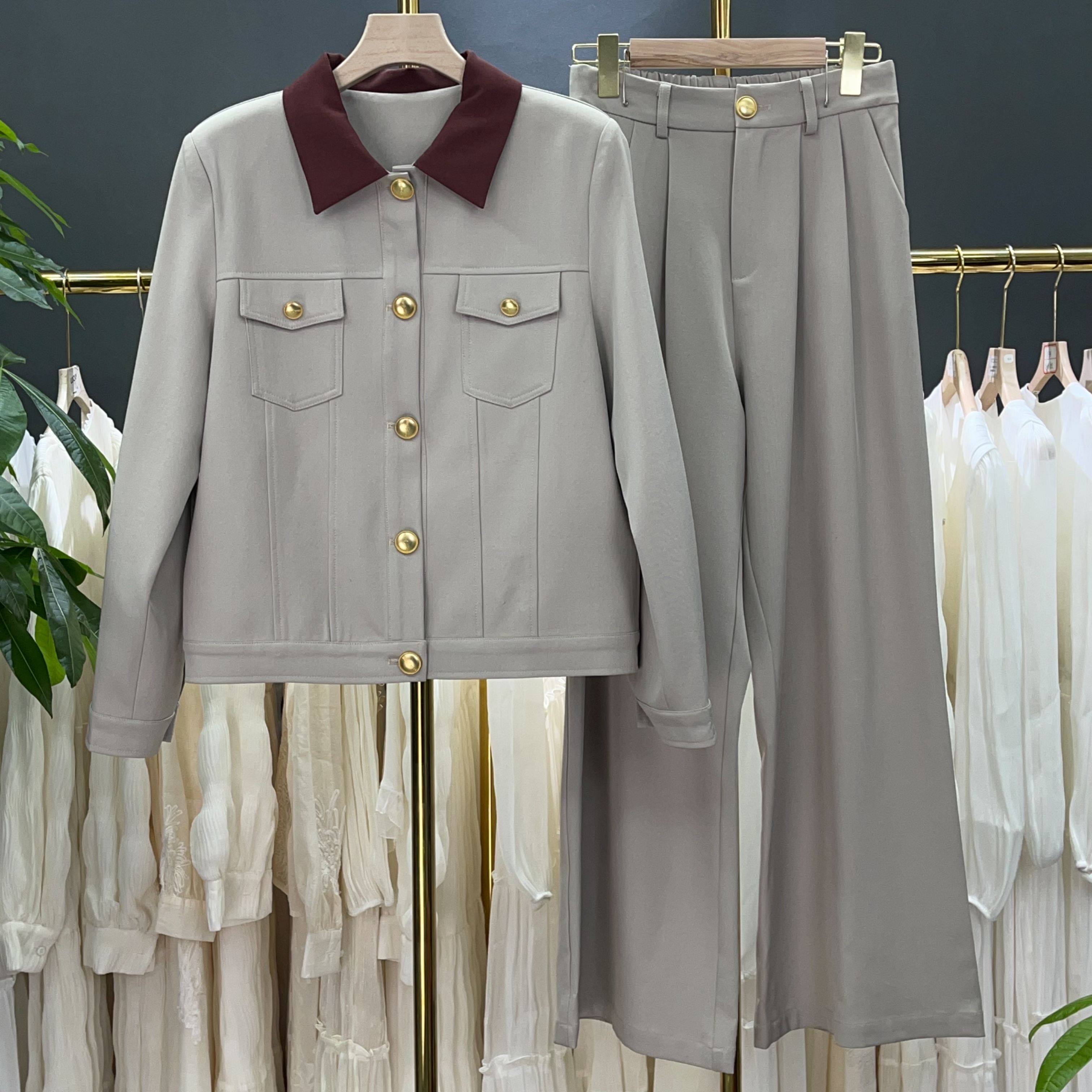 2025年新款气质长袖时尚休闲显瘦简约宽松纯色设计感套装M953