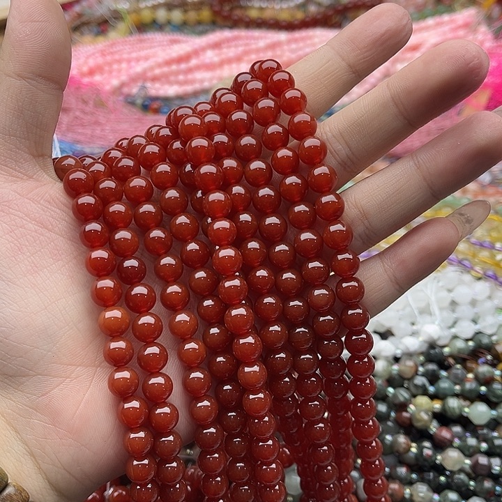 玛瑙/玉髓未镶嵌珠宝半成品一条8mm左右红玛瑙