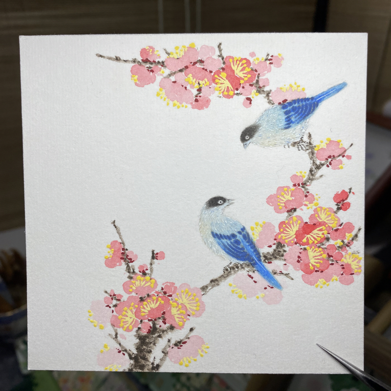 国画纯手绘小写意四尺斗方未装裱梅兰竹菊花鸟画装饰