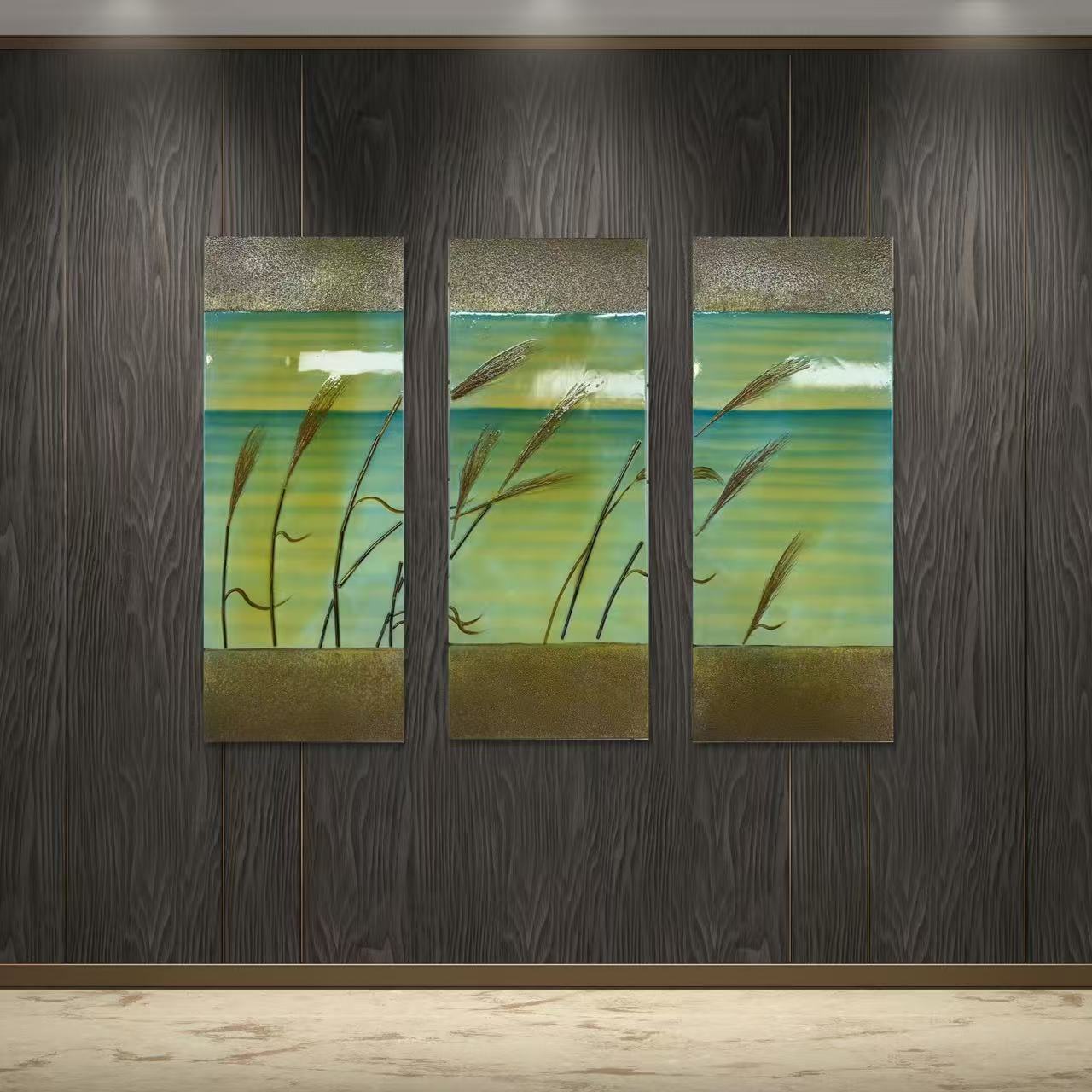 现代居家麦穗三联画适用于客厅卧室玄关装饰画