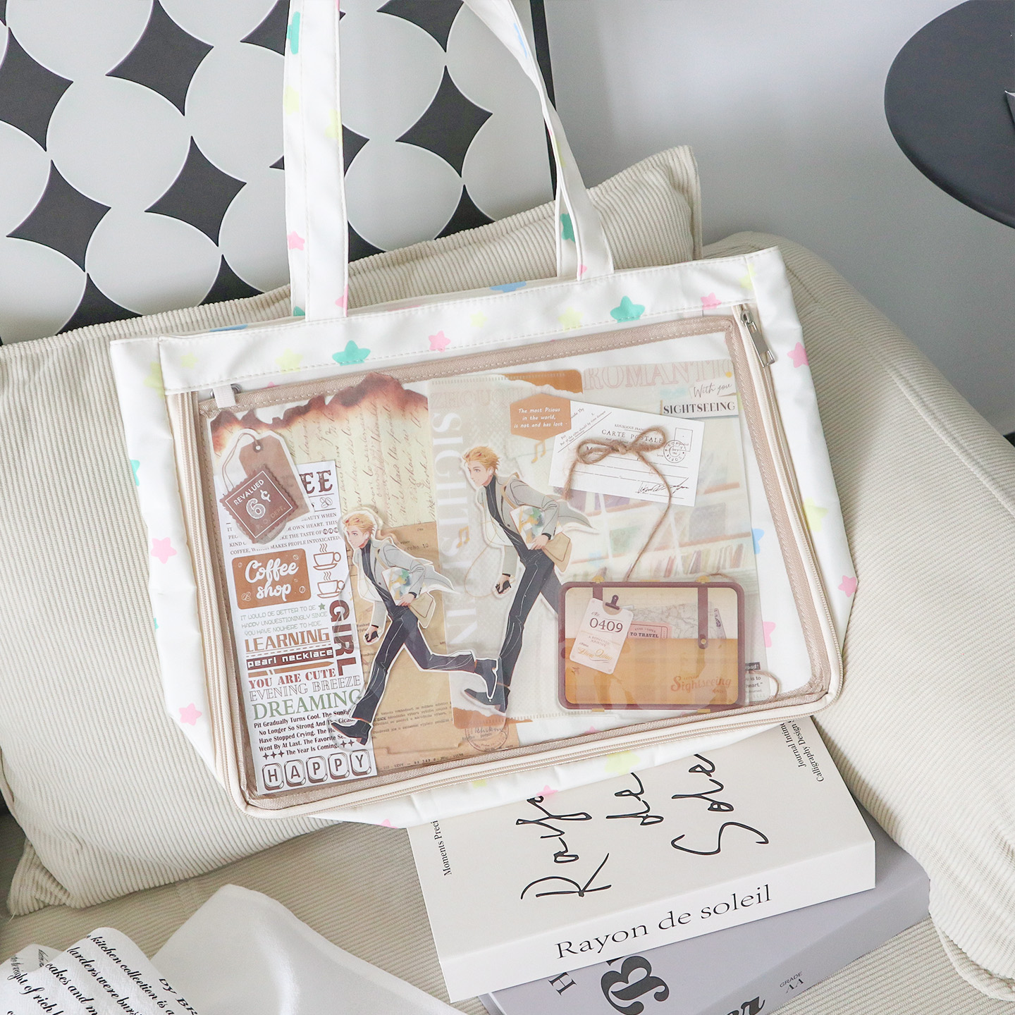 【打碎星星】呜咚小铺原创大容量甜美校园二次元透明吧唧痛包包女