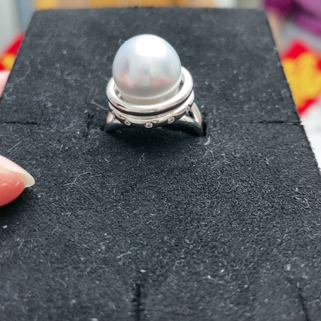 海水珍珠戒圈银S925镶嵌