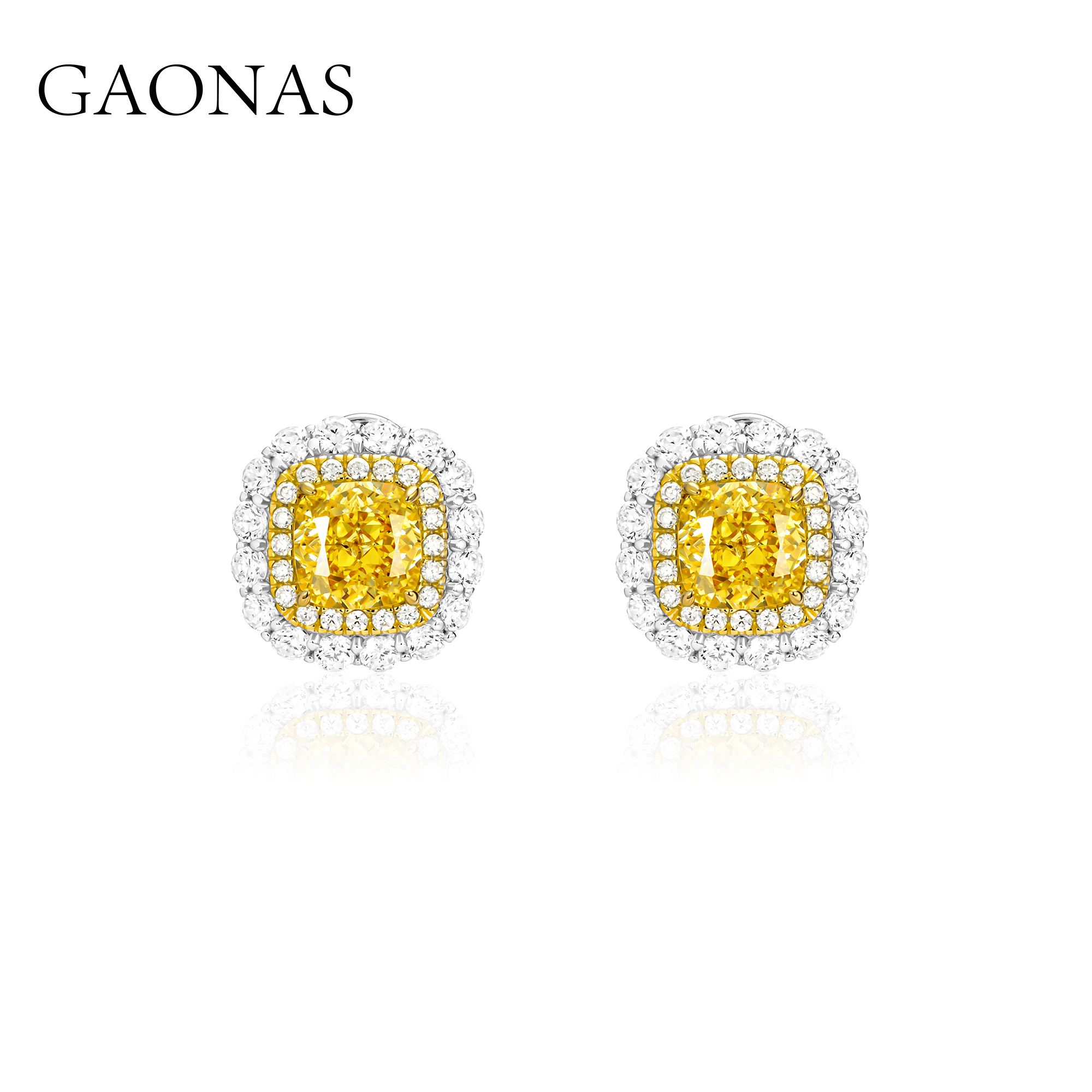 GAONAS 925银合成锆石耳饰 经典贵气华丽向日葵黄色花耳钉11175EY