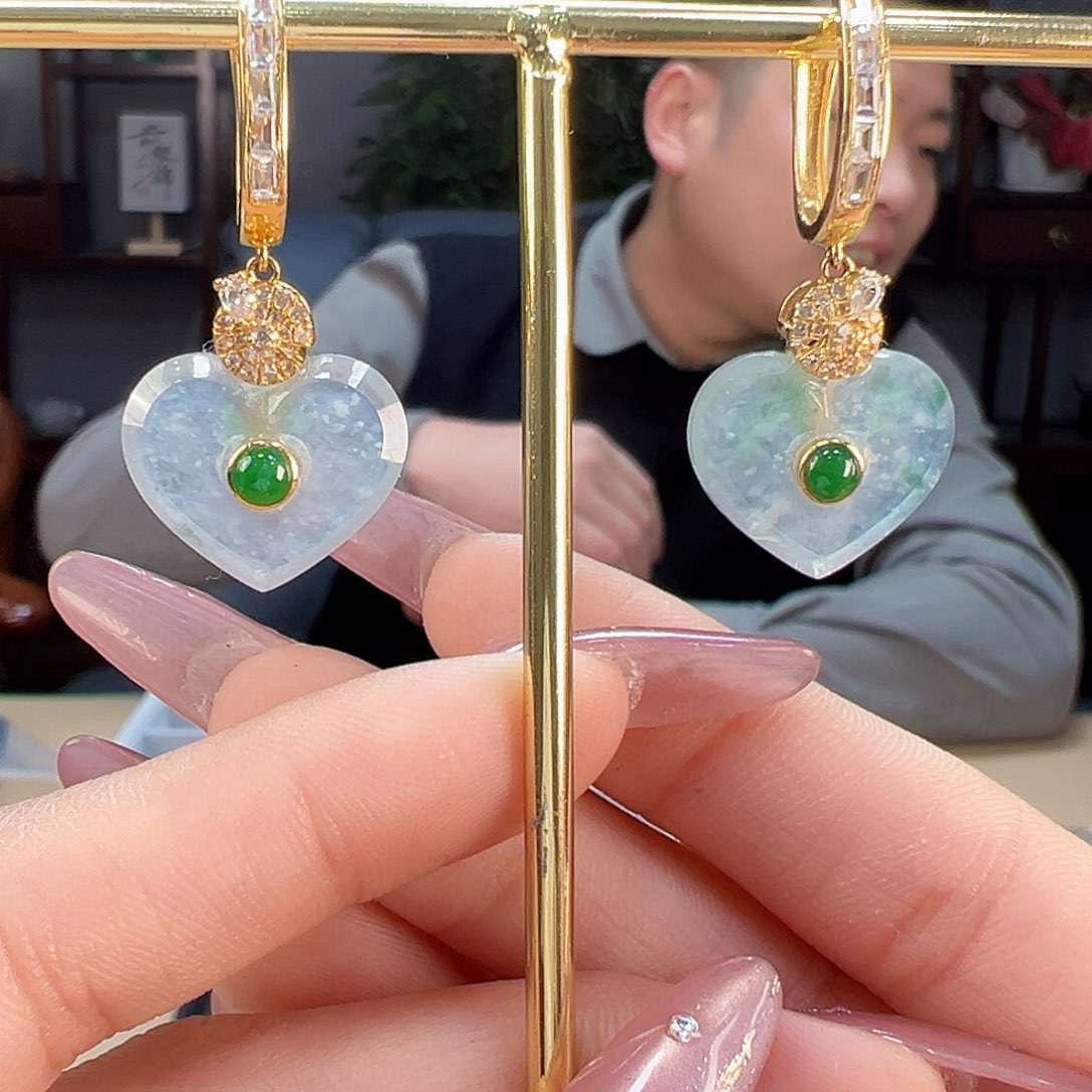 翡翠耳饰18K金镶嵌耳环