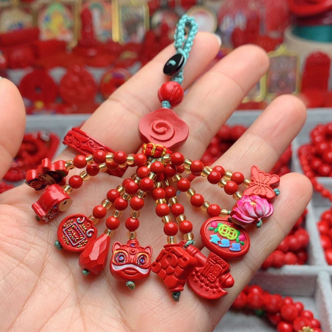 天然辰砂工艺品朱砂钥匙扣包包挂