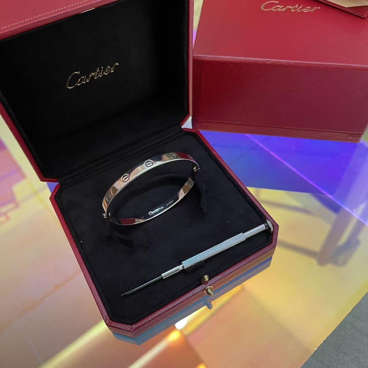 99新 Cartier/卡地亚 LOVE系列18K白金无钻手镯 18尺寸/102220