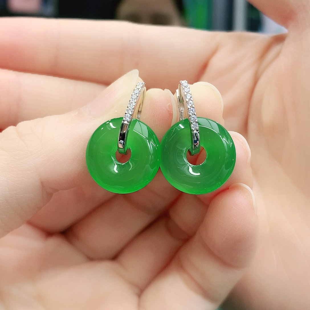 银S925镶嵌耳钉玛瑙/玉髓