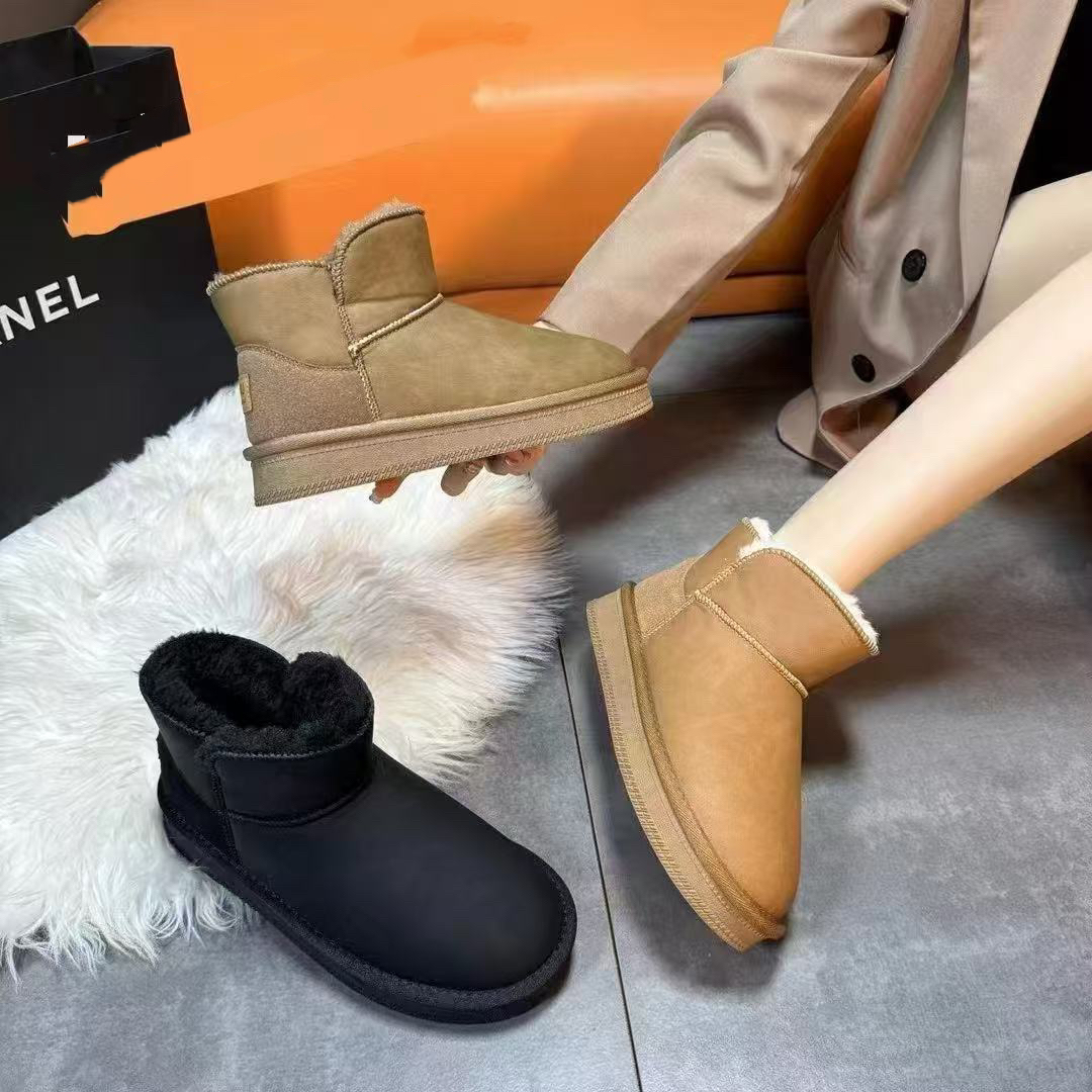 2024新歀女雪地棉冬季保暖皮毛一体棉靴加绒加厚防滑棉鞋