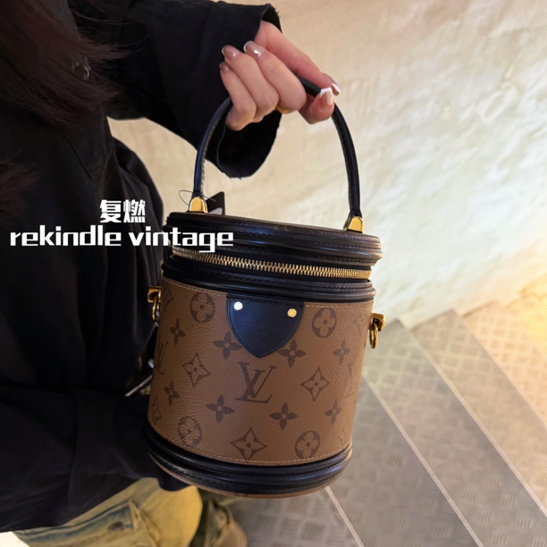 99新 LouisVuitton/路易威登 复燃精选/老花发财桶手提斜挎包19年