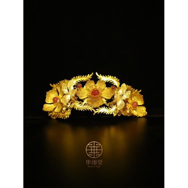 铜合金婚庆饰品 华翊堂原创日常汉服配饰初桃镀真金宝石发冠