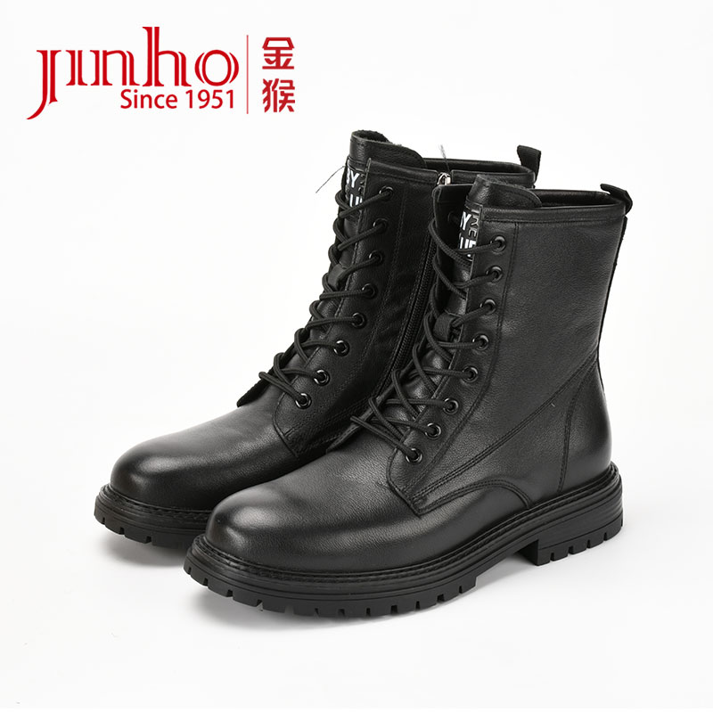 Jinho/金猴头层牛皮高帮加绒保暖3型时尚韩版男士马丁靴850401A