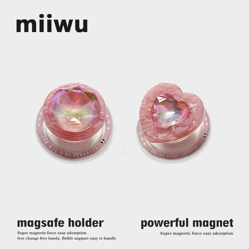 水蜜桃硬糖蛋白水晶爱心手机支架magsafe磁吸支架通用苹果华为