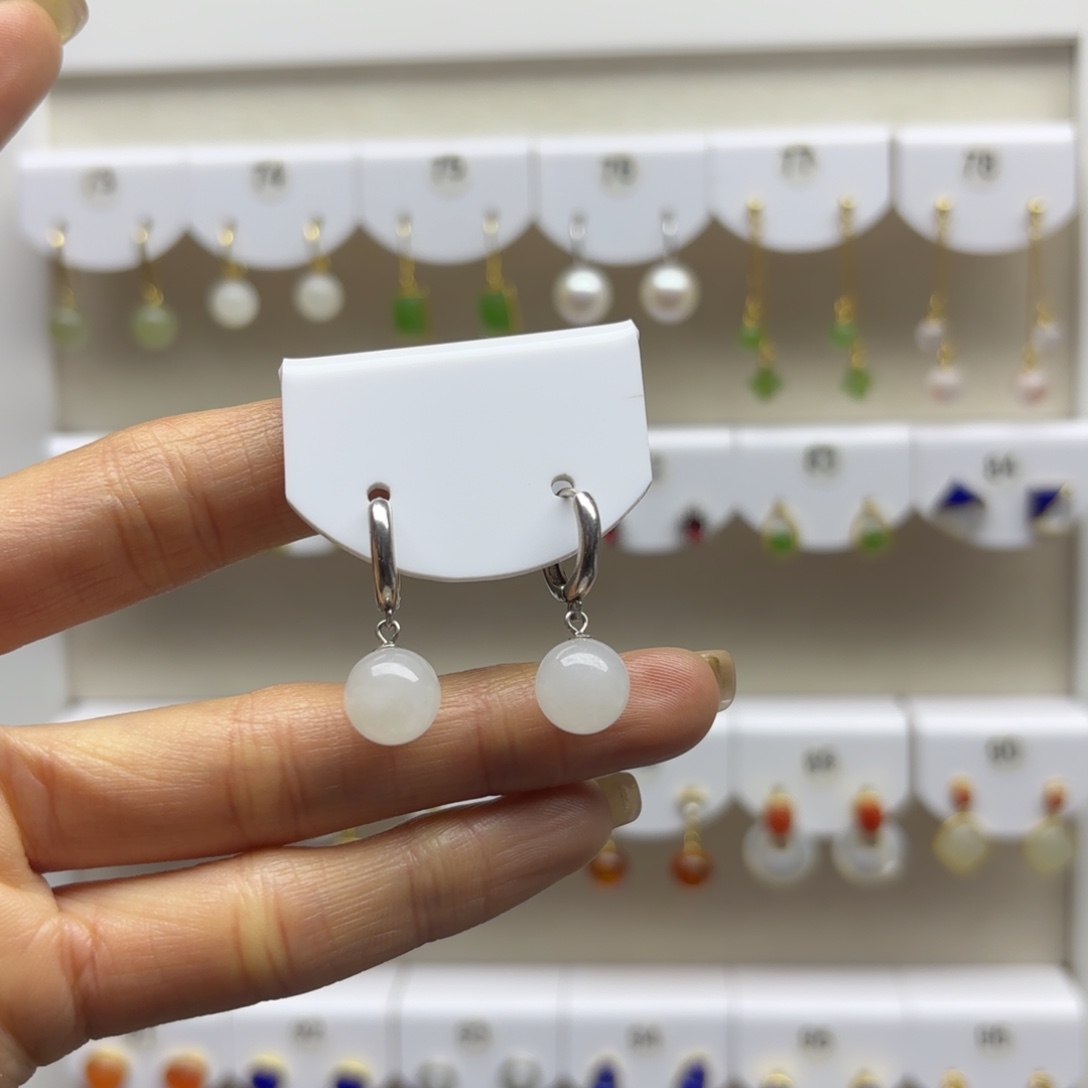 和田玉银S925镶嵌耳饰