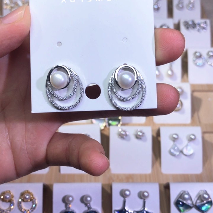 淡水珍珠耳饰银S925镶嵌