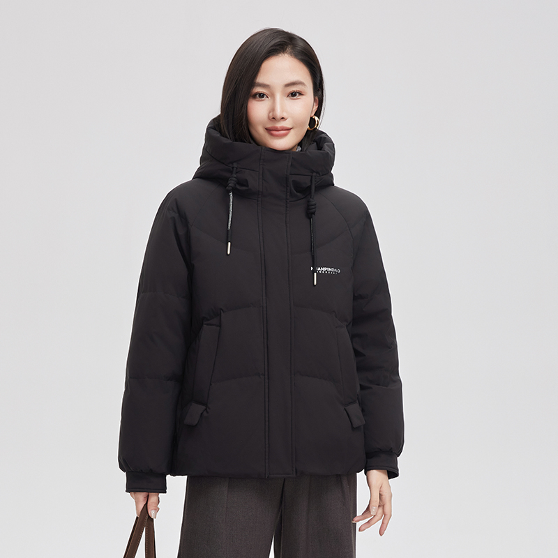暖频道女士短款加厚连帽羽绒服2024冬季新品时尚休闲鸭绒保暖外套