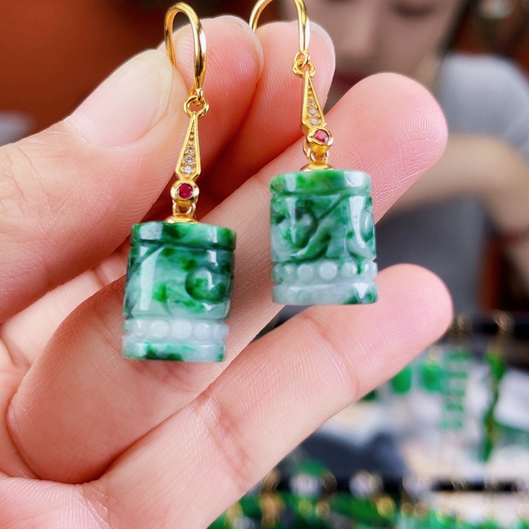 翡翠银S925镶嵌耳饰