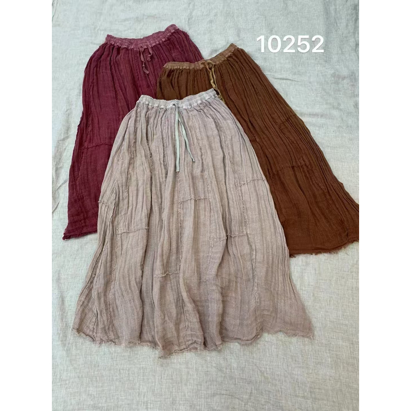 麻淑儿10252麻拼接毛边半裙