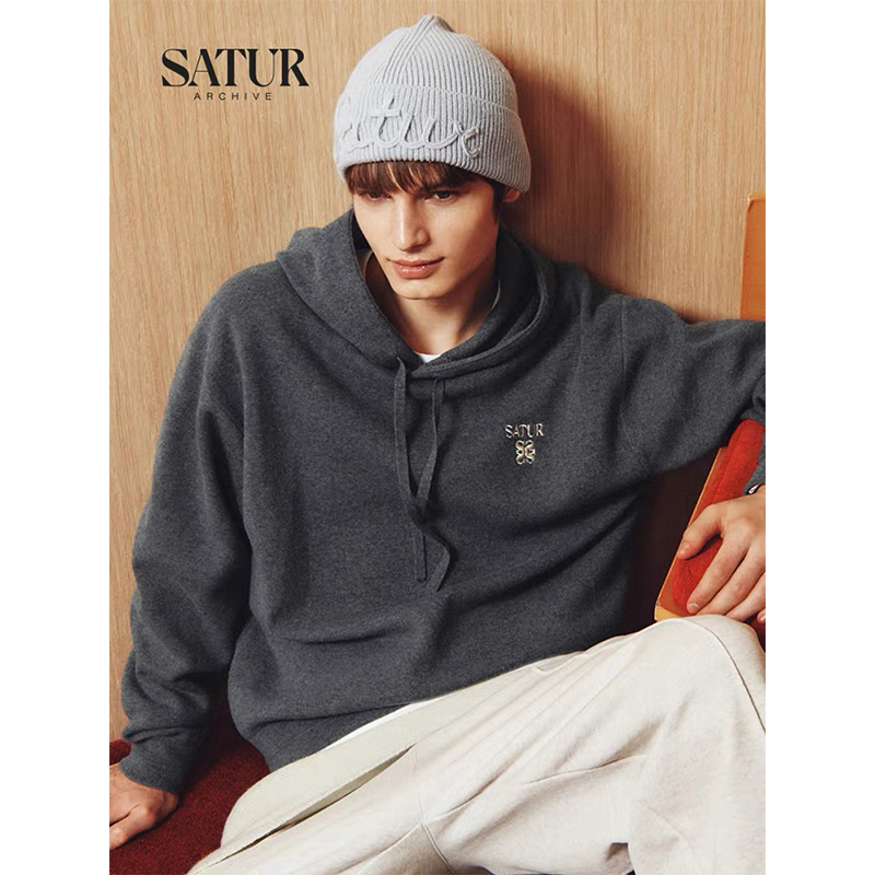 SATUR ARCHIVE2025冬季新款毛衣简约经典羊绒针织衫连帽衫