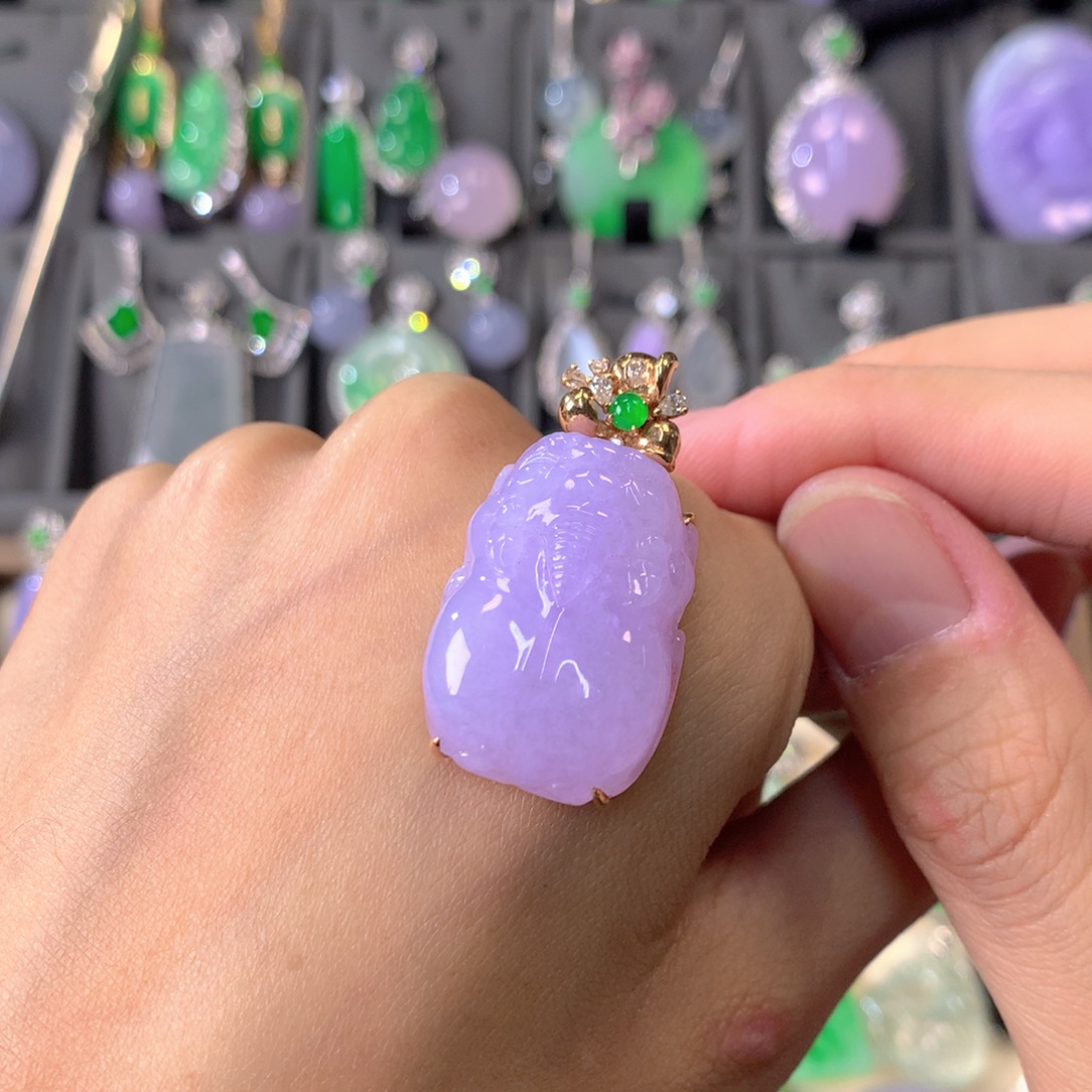 翡翠18K金镶嵌吊坠(不含链)