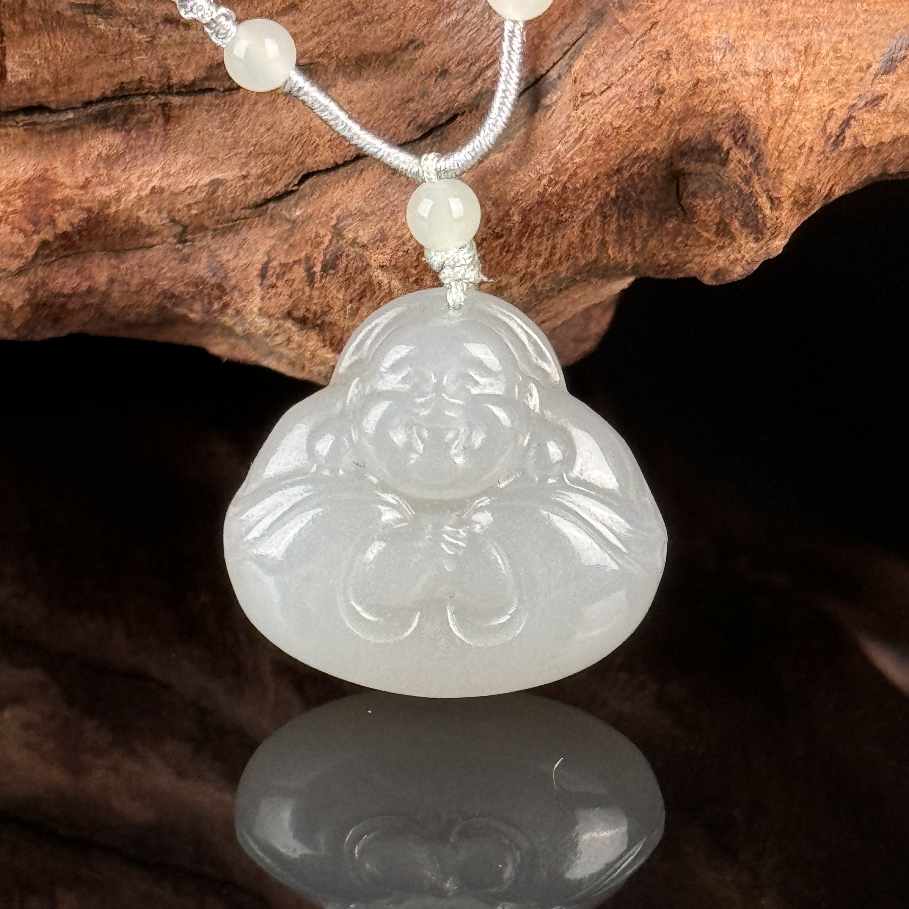 约22*24mm和田玉烟紫抱抱佛吊坠