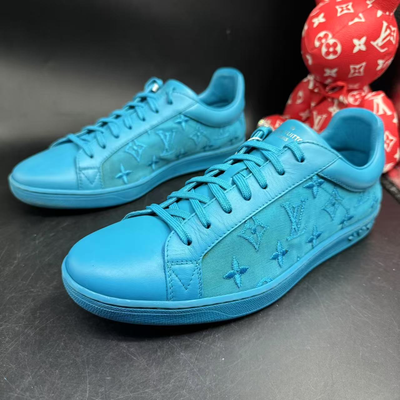 95新 LouisVuitton/路易威登 【AO特惠】41.5欧码蓝色印花板鞋ao51