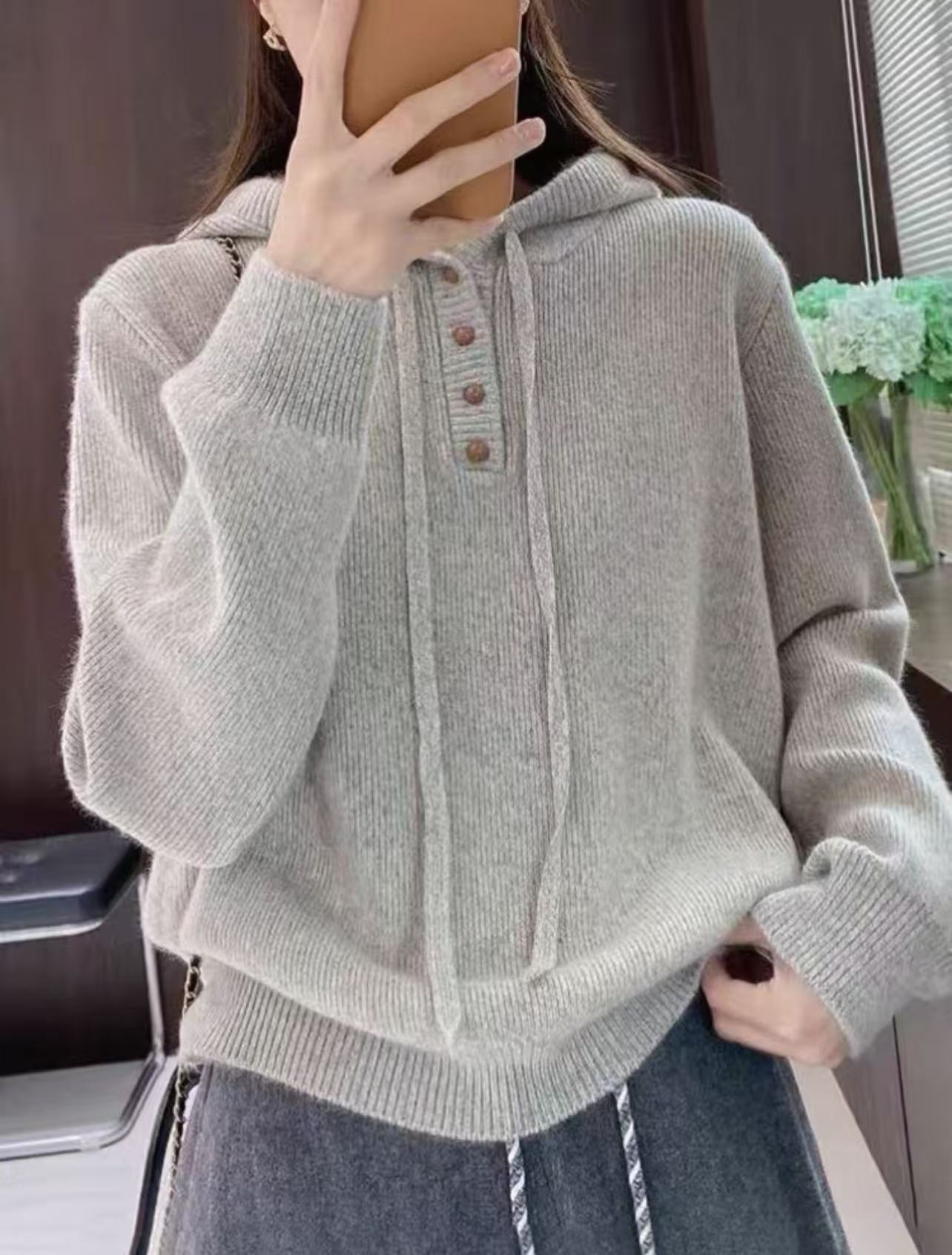 【软糯连帽毛衣】秋冬慵懒风减龄显瘦百搭针织衫休闲上衣19767-