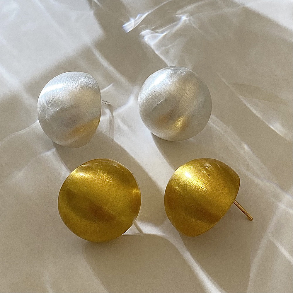铜合金耳饰 拉丝ins圆球耳钉冷淡风哑光耳环磨砂圆球耳钉轻奢气质