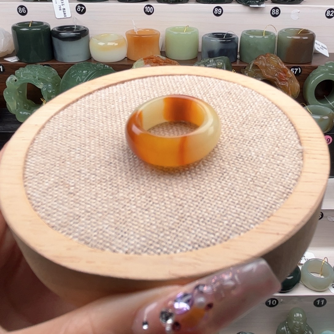 灰***布蛇纹石玉未镶嵌戒指内径16.6